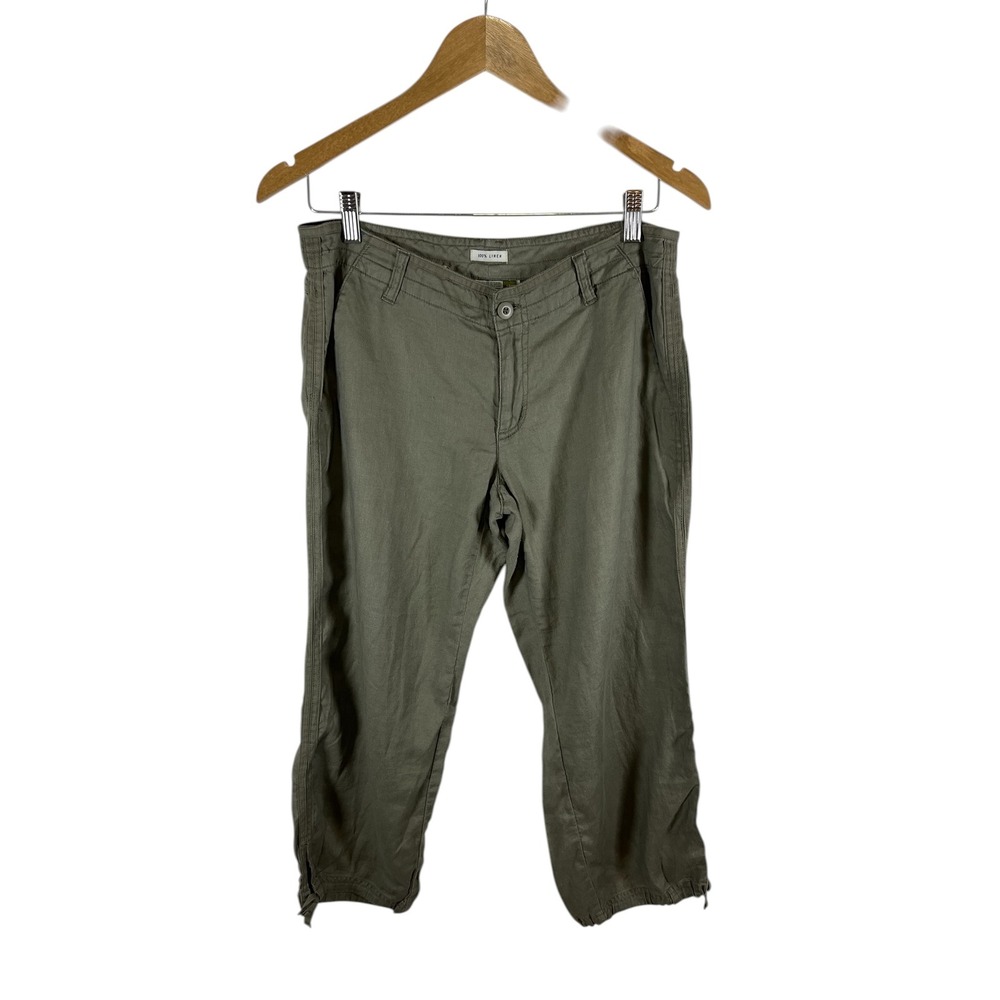 Old Navy Womens 100% Linen Low Waist Capri Pants‎ Olive Green Size 6 Vintage Y2K